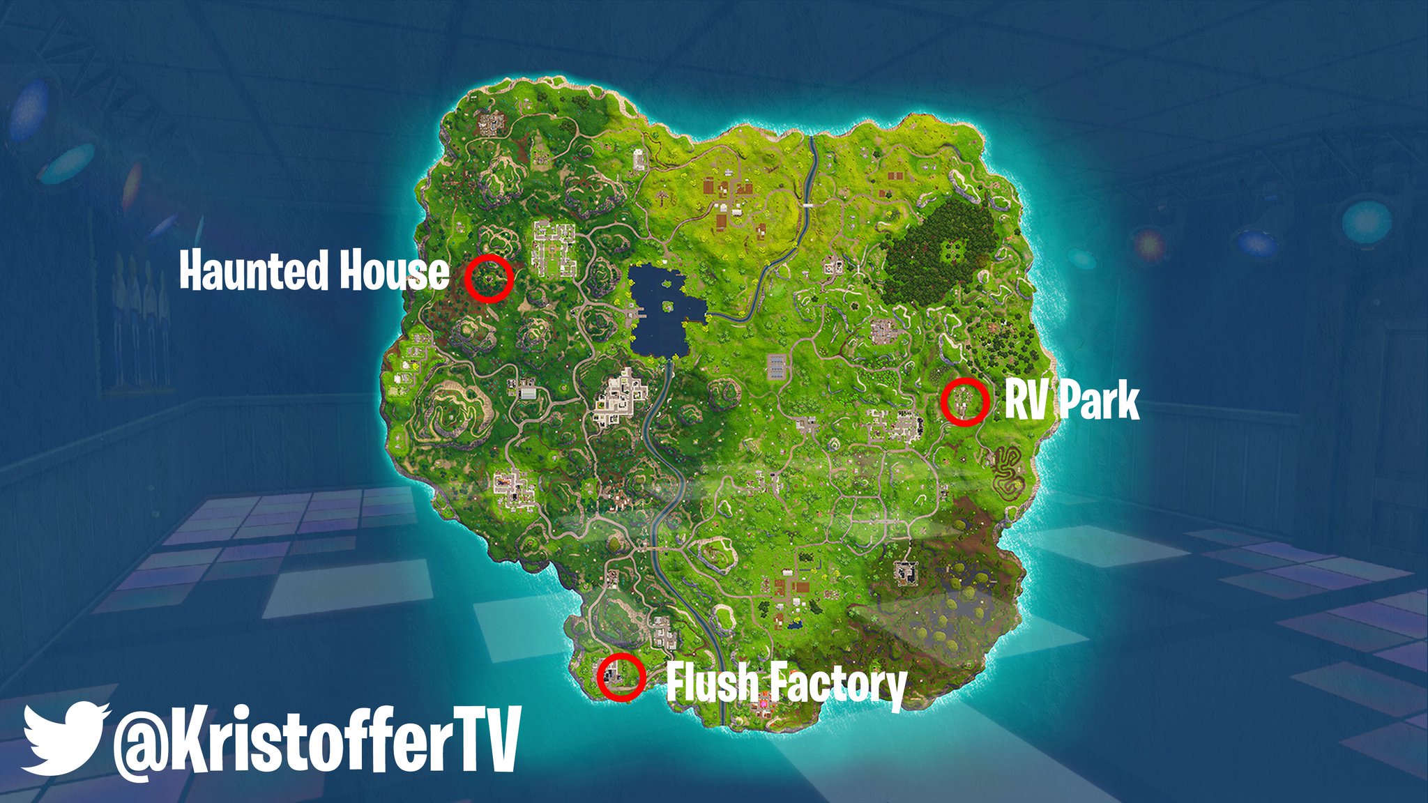 w celu wykonania wzywania szukaj miedzy trzema lodziami nalezy udac sie na jezioro - mapa z automatami w fortnite